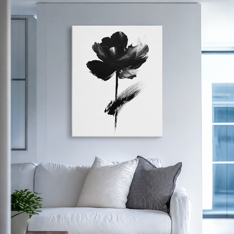 Tablou Canvas Floare Monocromă Abstractă, Pictură Modernă, Alb-Negru