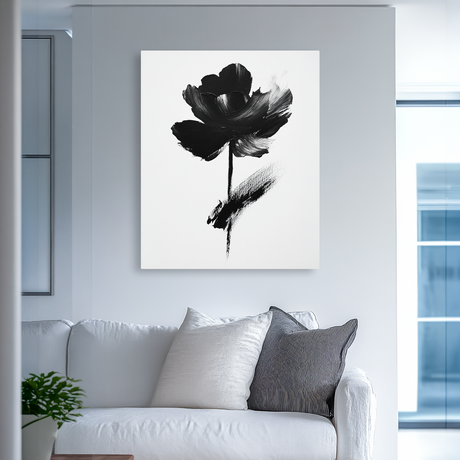 Tablou Canvas Floare Monocroma Abstracta, Pictura Moderna, Alb-Negru IPCVBST-23, Living Room