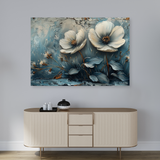 Tablou Canvas Flori Albe pe Fundal Texturat, Alb-Albastru IPCVBST-8 Hol Intrare