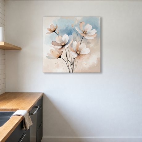Tablou Canvas Flori Delicate Pastelate, Acuarelă, Bej-Albastru