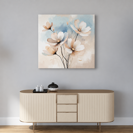 Tablou Canvas Flori Delicate Pastelate, Acuarelă, Bej-Albastru