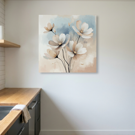 Tablou Canvas Flori Delicate Pastelate, Acuarela, Bej-Albastru IPCVBST-30, Bucatarie