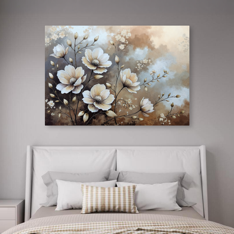 Tablou Canvas Flori de Magnolie Pastelate, Pictural, Bej-Maro IPCVBST-5 Dormitor