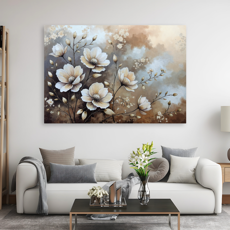 Tablou Canvas Flori de Magnolie Pastelate, Pictural, Bej-Maro IPCVBST-5 Living Room