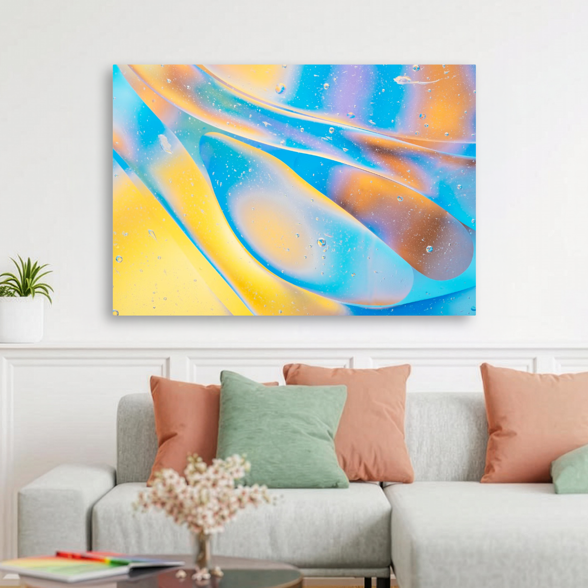 Tablou Canvas Forme Lichide Abstracte, Compoziție Fluidă, Galben-Albastru IPCVABS-422