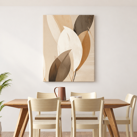 Tablou Canvas Forme Organice Abstracte, Stil Japandi, Bej-Maro