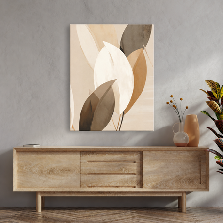 Tablou Canvas Forme Organice Abstracte, Stil Japandi, Bej-Maro