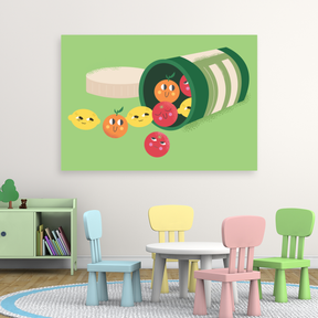 Tablou Canvas Fructe Cartoon din Conservă, Artă pentru Copii, Verde IPCVCOP-449