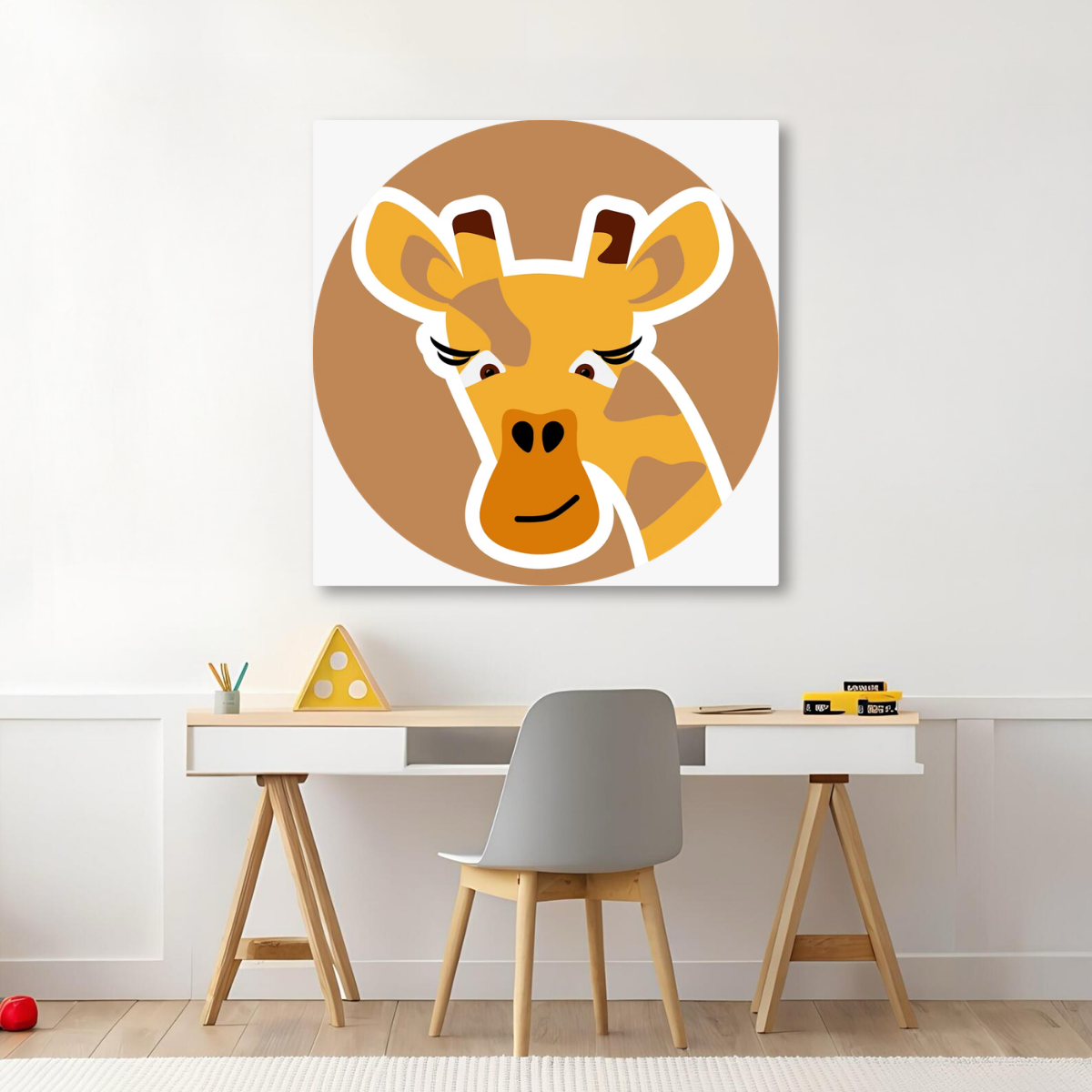 Tablou Canvas Girafă Zâmbitoare, Ilustrație Copii, Maro-Portocaliu IPCVCOP-470