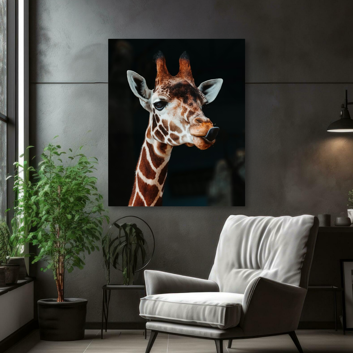 Tablou Canvas Girafă cu Expresie Jucăușă, Artă Fotografică, Maro-Negru IPCVANI-330