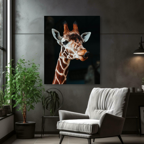 Tablou Canvas Girafă cu Expresie Jucăușă, Artă Fotografică, Maro-Negru IPCVANI-330
