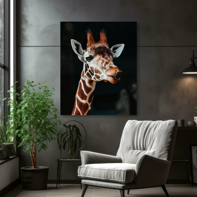 Tablou Canvas Girafă cu Expresie Jucăușă, Artă Fotografică, Maro-Negru IPCVANI-330