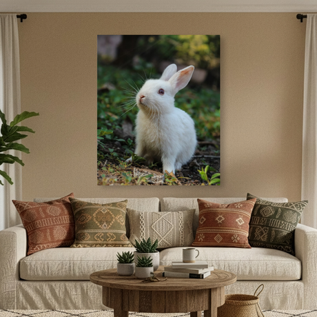 Tablou Canvas Iepuraș Alb în Grădină, Fotografie Animală, Alb-Verde IPCVANI-327