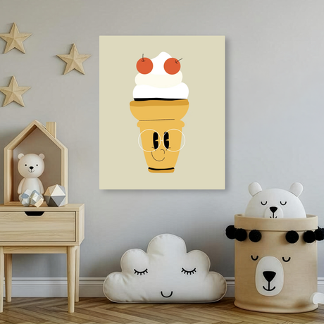 Tablou Canvas Înghețată Cartoon Stil Minimalist, Decor Copii, Bej IPCVCOP-467