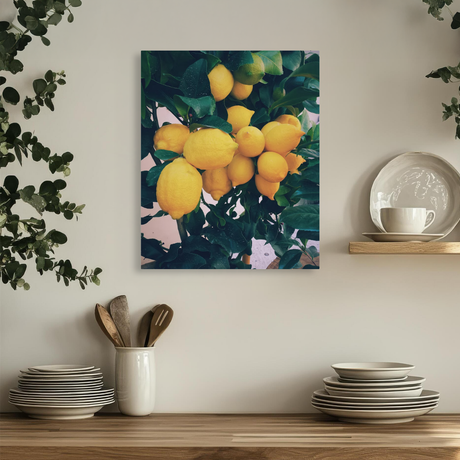 Tablou Canvas Lămâi Proaspete în Pom, Cadru Natural, Galben-Verde IPCVALI-390