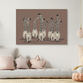 Tablou Canvas Lemuri cu Cozi Dungate, Ilustrație pentru Copii, Maro IPCVCOP-452