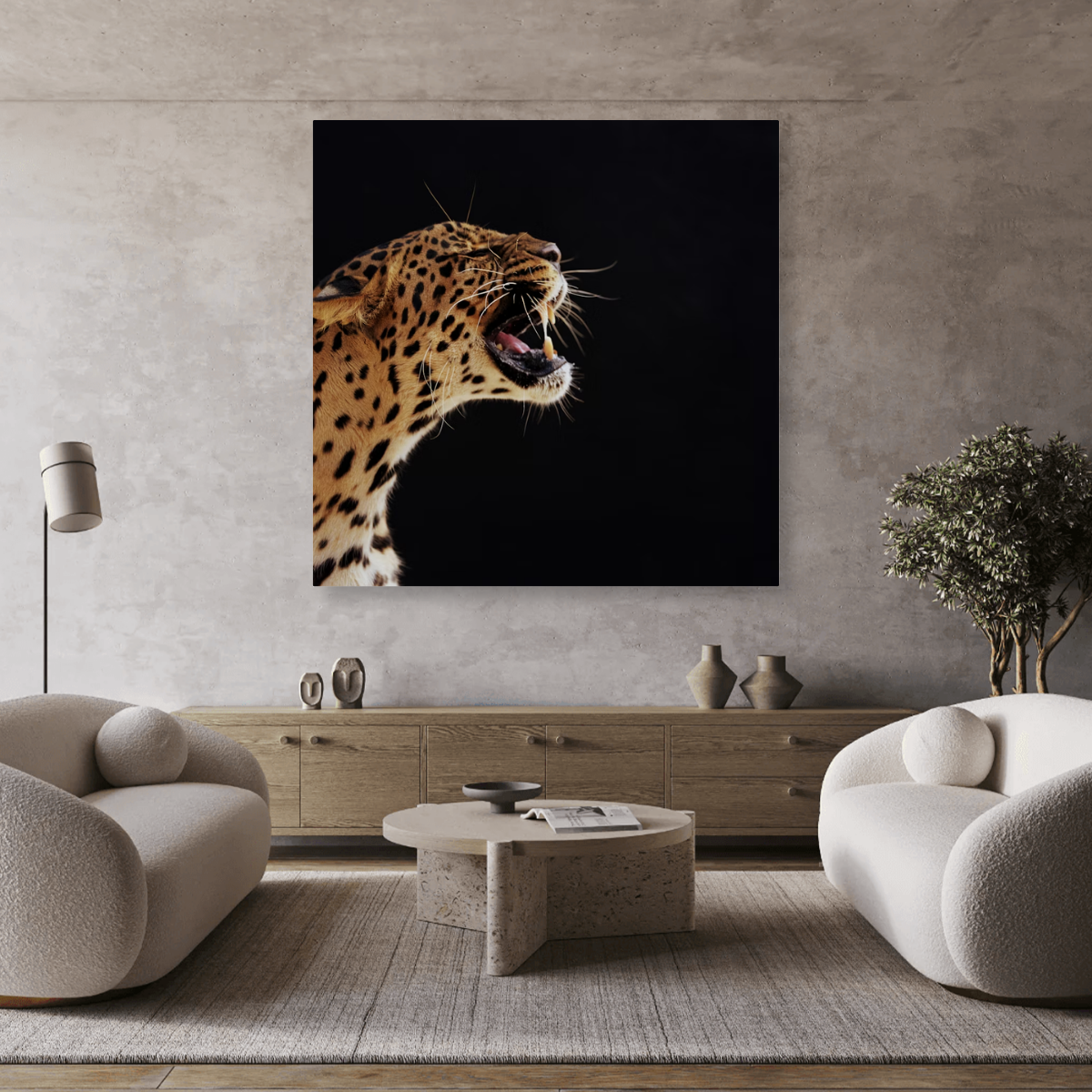 Tablou Canvas Leopard cu Atitudine Impunătoare, Fotografie Dramatică, Negru-Maro IPCVANI-339