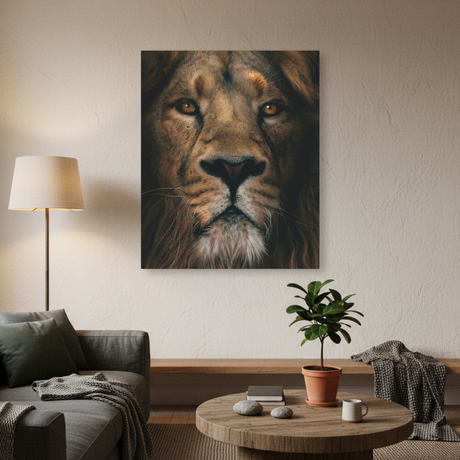 Tablou Canvas Leu cu Privire Intensă, Artă Fotografică, Maro-Negru IPCVANI-325