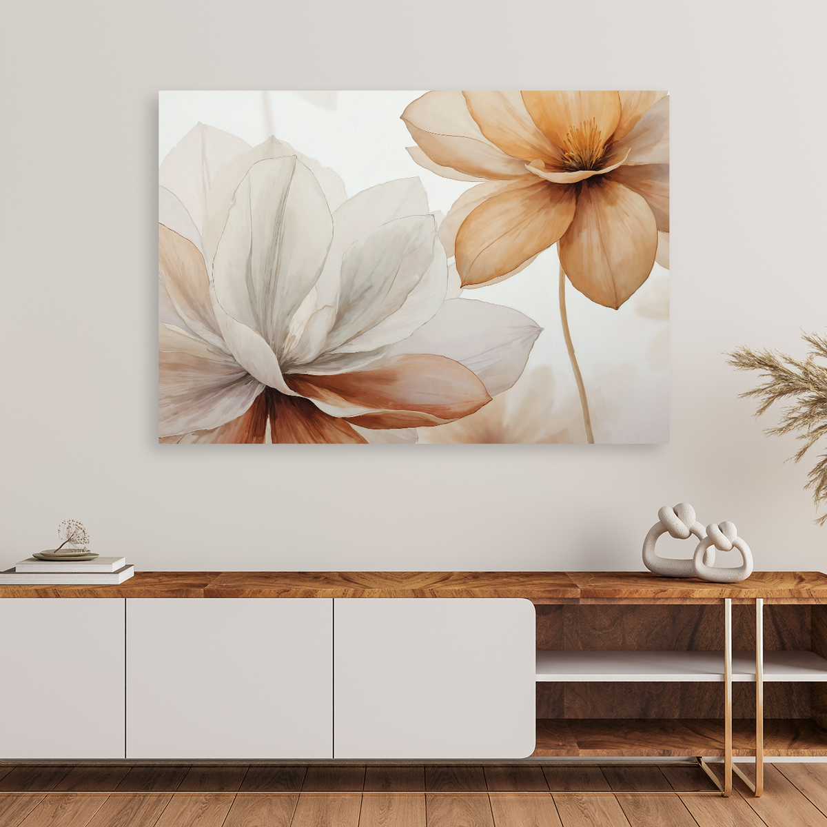 Tablou Canvas Magnolii Înflorite, Acuarelă Botanică, Bej-Portocaliu IPCVBST-9 Hol Intrare