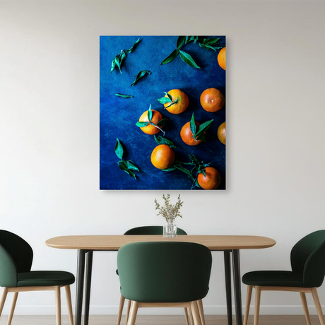 Tablou Canvas Mandarine cu Frunze, Compoziție Naturală, Albastru IPCVALI-388