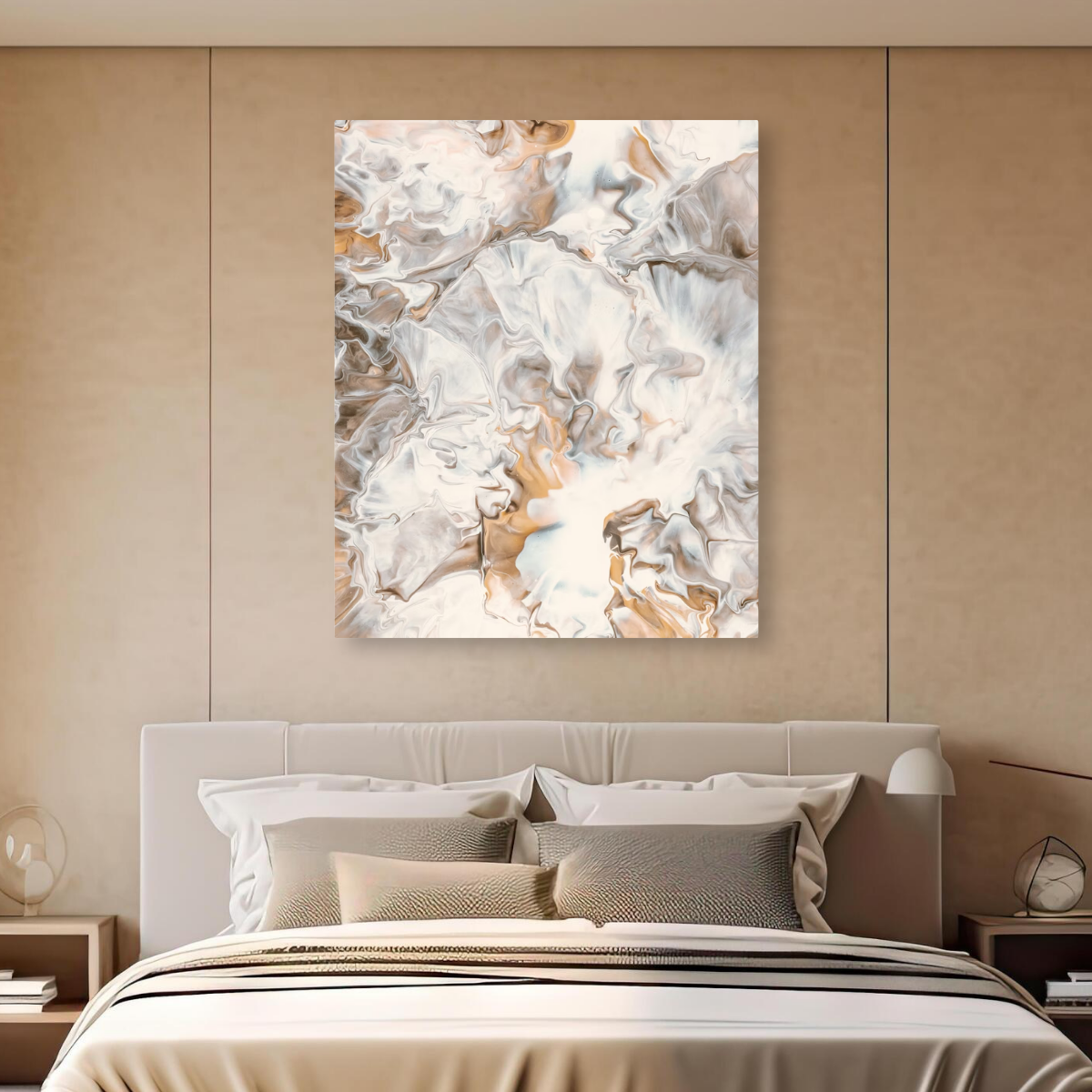Tablou Canvas Marmură Fluidă Abstractă, Artă Modernă, Alb-Bej IPCVABS-432