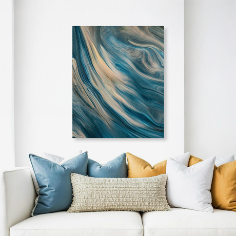 Tablou Canvas Marmură Fluidă Abstractă, Artă Modernă, Albastru-Bej IPCVABS-434