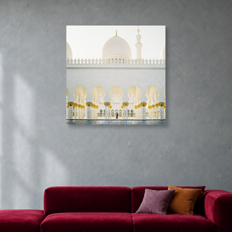 Tablou Canvas Moschee Monumentală cu Arcade, Abu Dhabi, Arhitectură Islamică, Alb-Bej - IPCVCTY-587