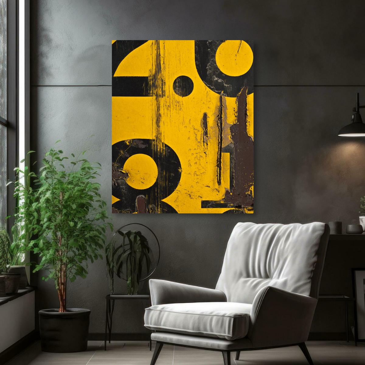 Tablou Canvas Numere Abstracte Grafice, Artă Modernă, Galben-Negru IPCVABS-436