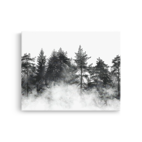 Tablou Canvas Pădure de Brazi în Ceață Alb-Negru - IPCVBW-545-2