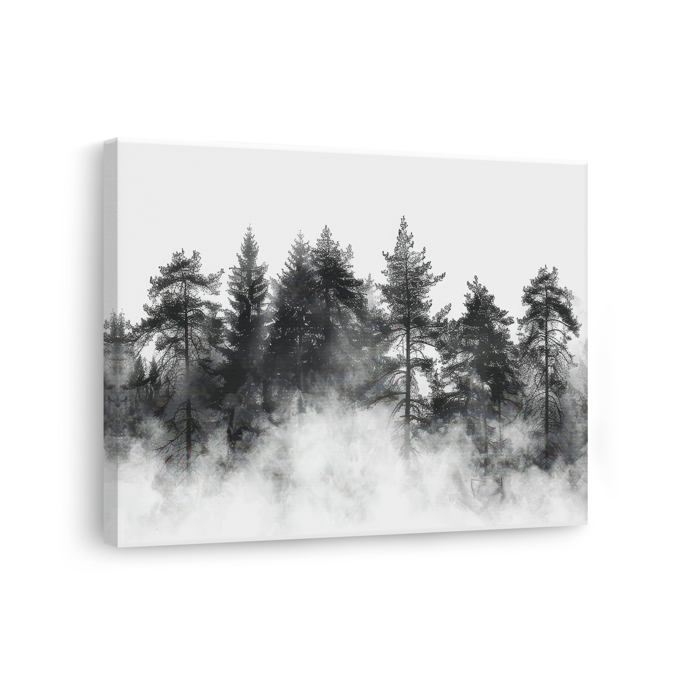 Tablou Canvas Pădure de Brazi în Ceață Alb-Negru - IPCVBW-545-3