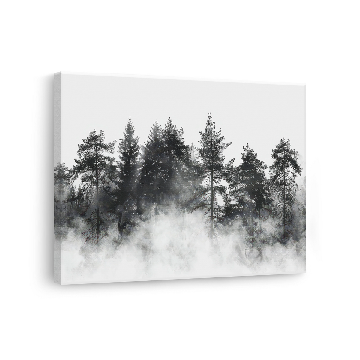 Tablou Canvas Pădure de Brazi în Ceață Alb-Negru - IPCVBW-545-3