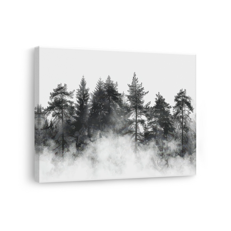 Tablou Canvas Pădure de Brazi în Ceață Alb-Negru - IPCVBW-545-3