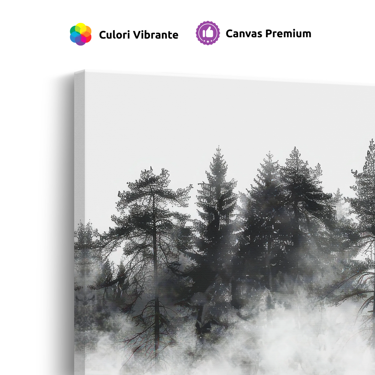 Tablou Canvas Pădure de Brazi în Ceață Alb-Negru - IPCVBW-545-4