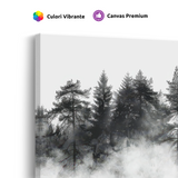 Tablou Canvas Pădure de Brazi în Ceață Alb-Negru - IPCVBW-545-4