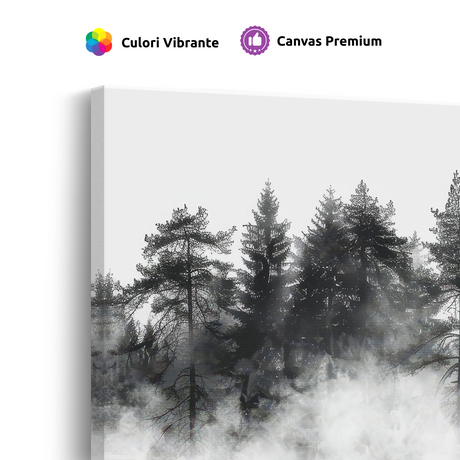 Tablou Canvas Pădure de Brazi în Ceață Alb-Negru - IPCVBW-545-4
