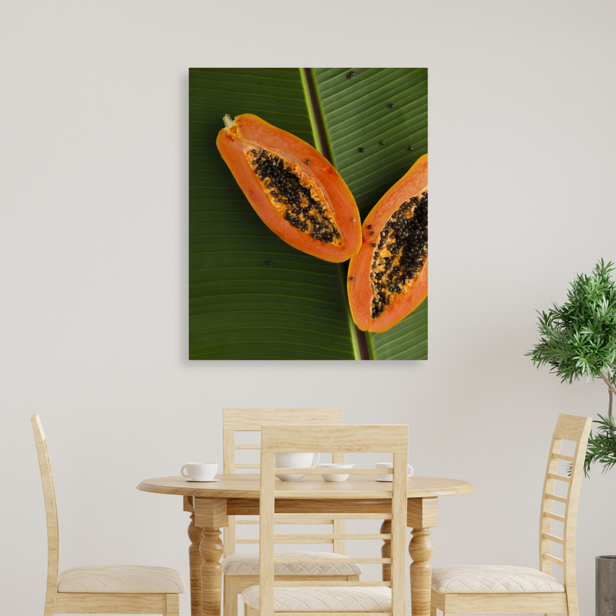 Tablou Canvas Papaya, Compoziție Naturală, Verde-Portocaliu IPCVALI-399