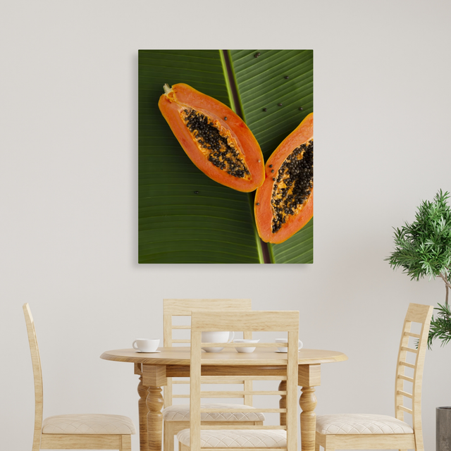 Tablou Canvas Papaya, Compoziție Naturală, Verde-Portocaliu IPCVALI-399
