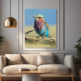 Tablou Canvas Pasăre Multicoloră în Natură, Compoziție Naturală, Albastru-Mov IPCVANI-328