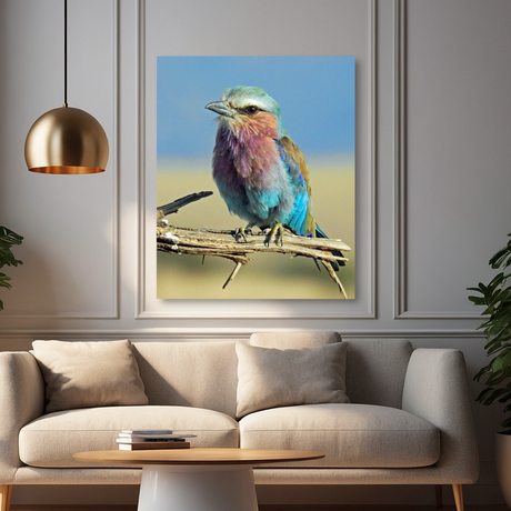 Tablou Canvas Pasăre Multicoloră în Natură, Compoziție Naturală, Albastru-Mov IPCVANI-328