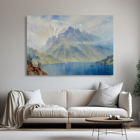 Tablou Canvas Peisaj cu Lac și Munți, Artă Clasică, Albastru IPCVART-482
