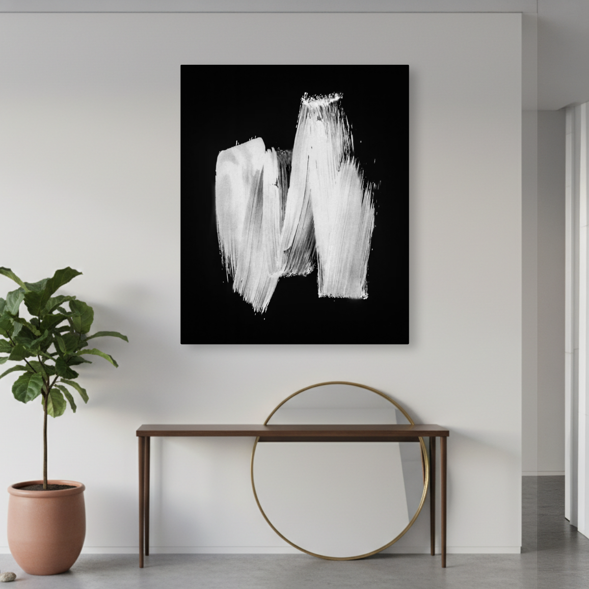Tablou Canvas Pensulație Abstractă, Stil Minimalist, Alb-Negru IPCVABS-429