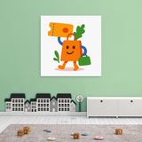 Tablou Canvas Personaj Cartoon Cumpărături, Artă pentru Copii, Portocaliu-Verde IPCVCOP-474