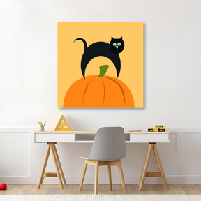 Tablou Canvas Pisică Halloween, Artă pentru Copii, Portocaliu-Galben IPCVCOP-478