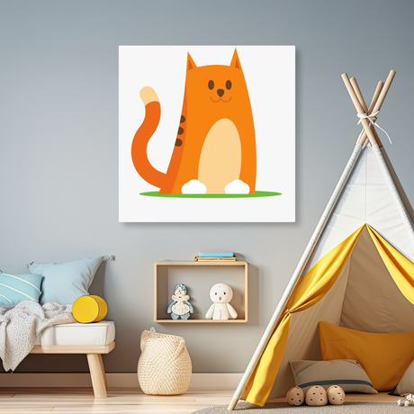 Tablou Canvas Pisicuță Zâmbitoare, Ilustrație Copii, Portocaliu IPCVCOP-475