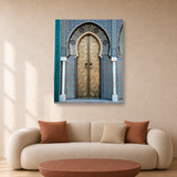 Tablou Canvas Poartă Tradițională Sculptată, Arhitectură Orientală, Maroc, Albastru-Bej - IPCVCTY-566
