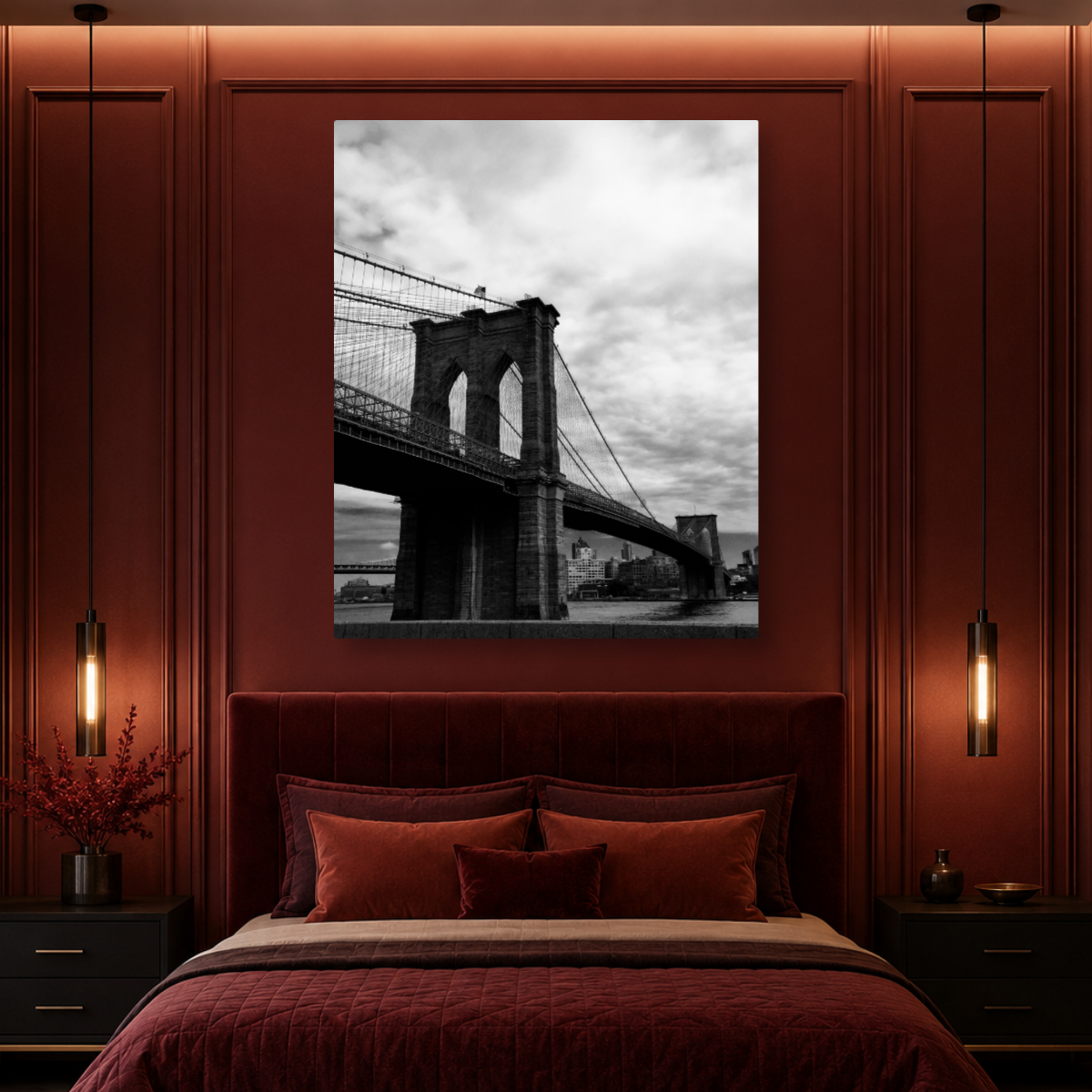 Tablou Canvas Podul Brooklyn din New York în Alb și Negru - IPCVBW-541