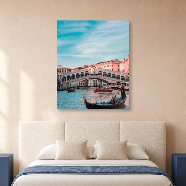 Tablou Canvas Podul Rialto din Veneția, Arhitectură Italiană, Bej-Albastru - IPCVCTY-568