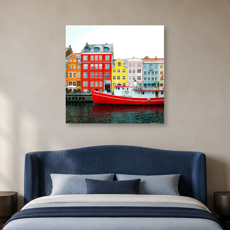 Tablou Canvas Port Colorat Scandinav cu Ambarcațiuni, Copenhaga, Danemarca, Urban Maritim, Multicolor - IPCVCTY-583