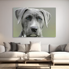 Tablou Canvas Portret Câine cu Ochi Albaștri, Fotografie Canină, Gri-Verde IPCVANI-313