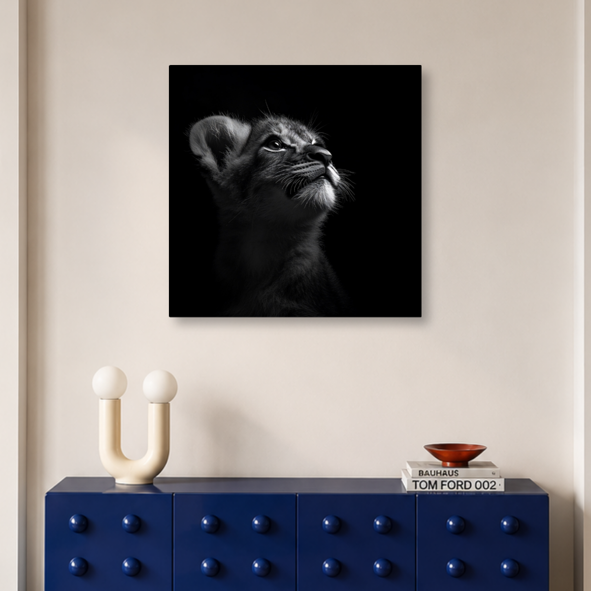 Tablou Canvas Portret Pui de Pisică în Alb și Negru - IPCVBW-550
